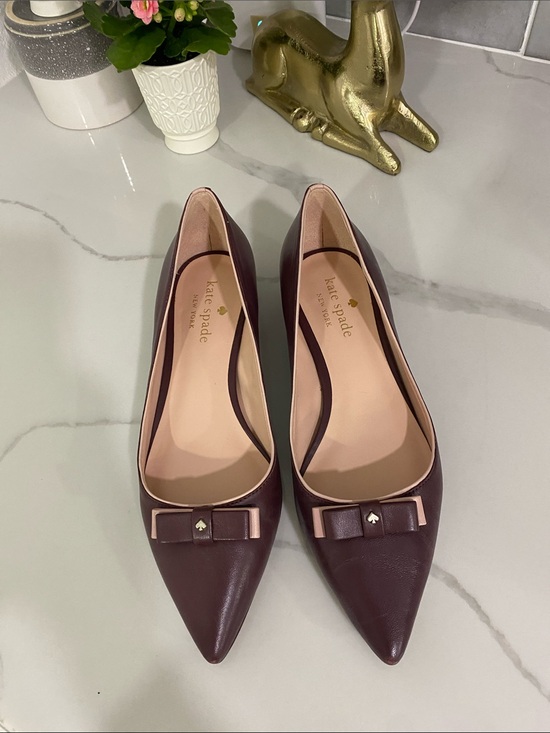 kate spade Shoes - kate spade Pointed-Toe Bow Flats in Burgundy with Blush Trim